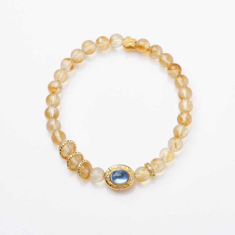 Natural Brazilian Citrine Bracelet for Women Aquamarine Fairy Princess Bracelet Yellow Azeztulite Good Luck Crystal Bead Bracelet