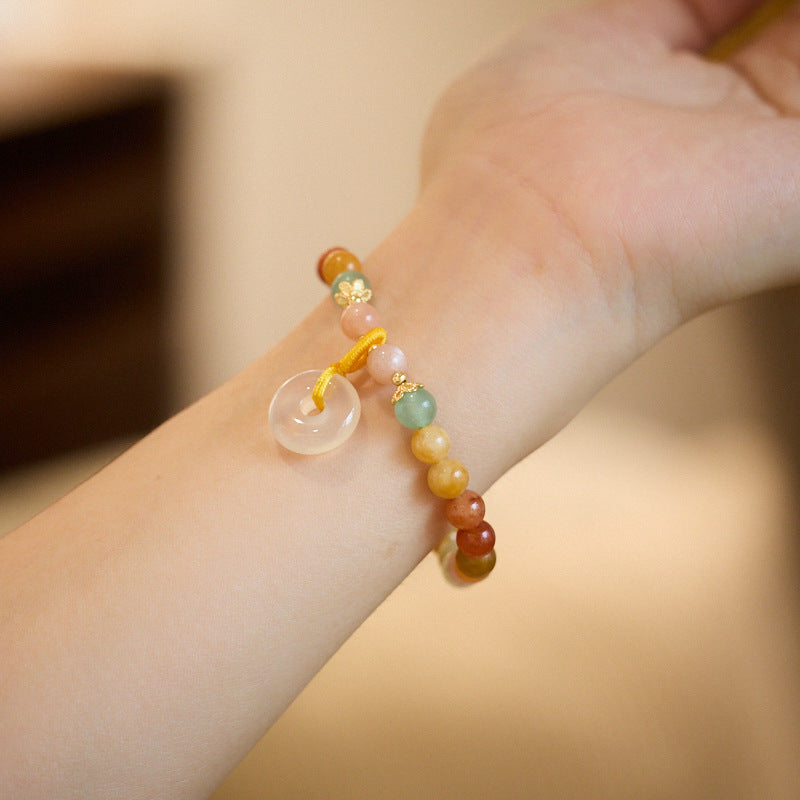 Xinjiang Natural Golden Silk Jade Bracelet Chalcedony Agate Peace Buckle Bracelet Gobi Jade Stone Bracelet Best Friend Gift