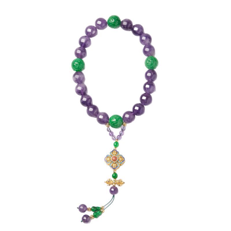 Qing Palace Dry Green Jade Eighteen Beads Cheongsam Press Pin Women's Ornament Handheld Purple Crystal Eighteen Beads Bracelet