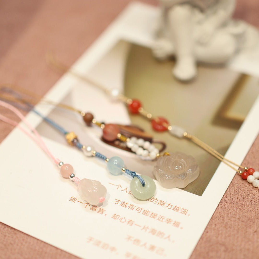 Natural Chalcedony Agate Hand Twisting Beads Phone Pendant Collection Soft Finger String Phone Chain Ancient Style Bag Strap