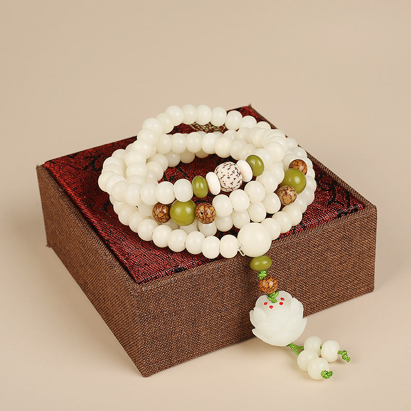 Custom Processing Original Natural Bodhi Root Bracelet White Jade Bodhi108Buddha Beads Prayer Beads Bodhi Bracelet