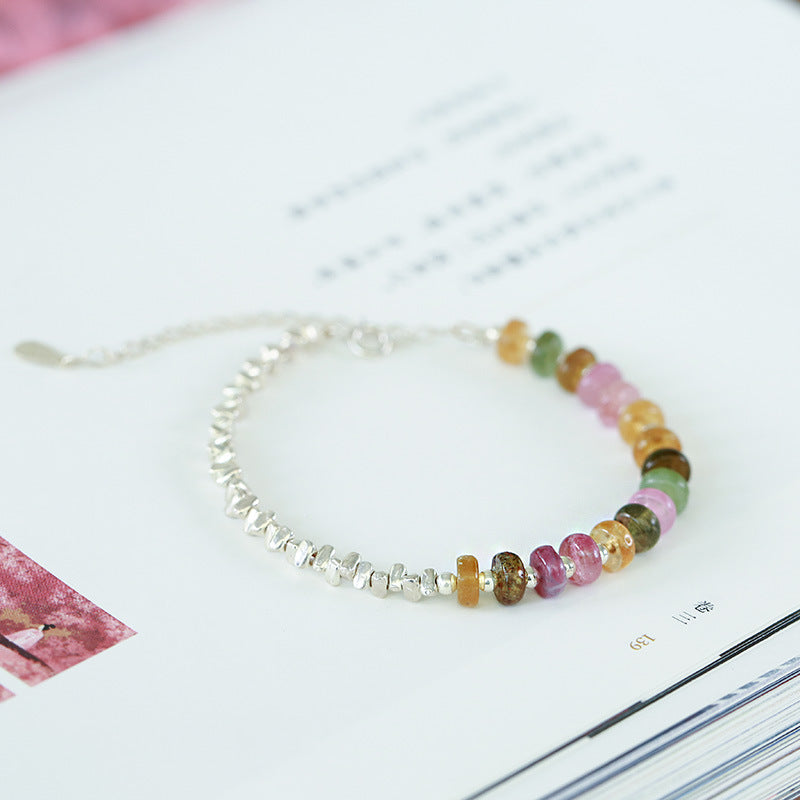 Yiyi|Small pieces of silver S925Sterling Silver Bracelet for Women Original Niche Design Natural Crystal Beaded Bracelet Vintage Style Gift