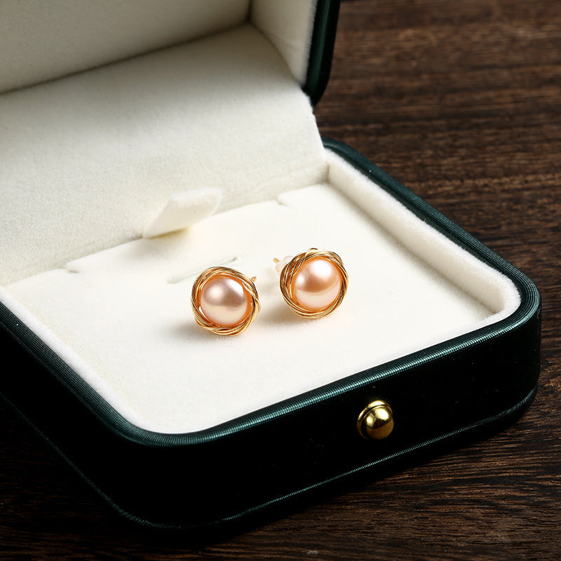 Handgefertigte, mit 14 Karat Gold gefüllte, mit Draht umwickelte Ohrringe aus natürlicher Perle im Vintage-Palaststil, super beliebt, elegante Ohrringe im Internet-Promi-Stil für Frauen