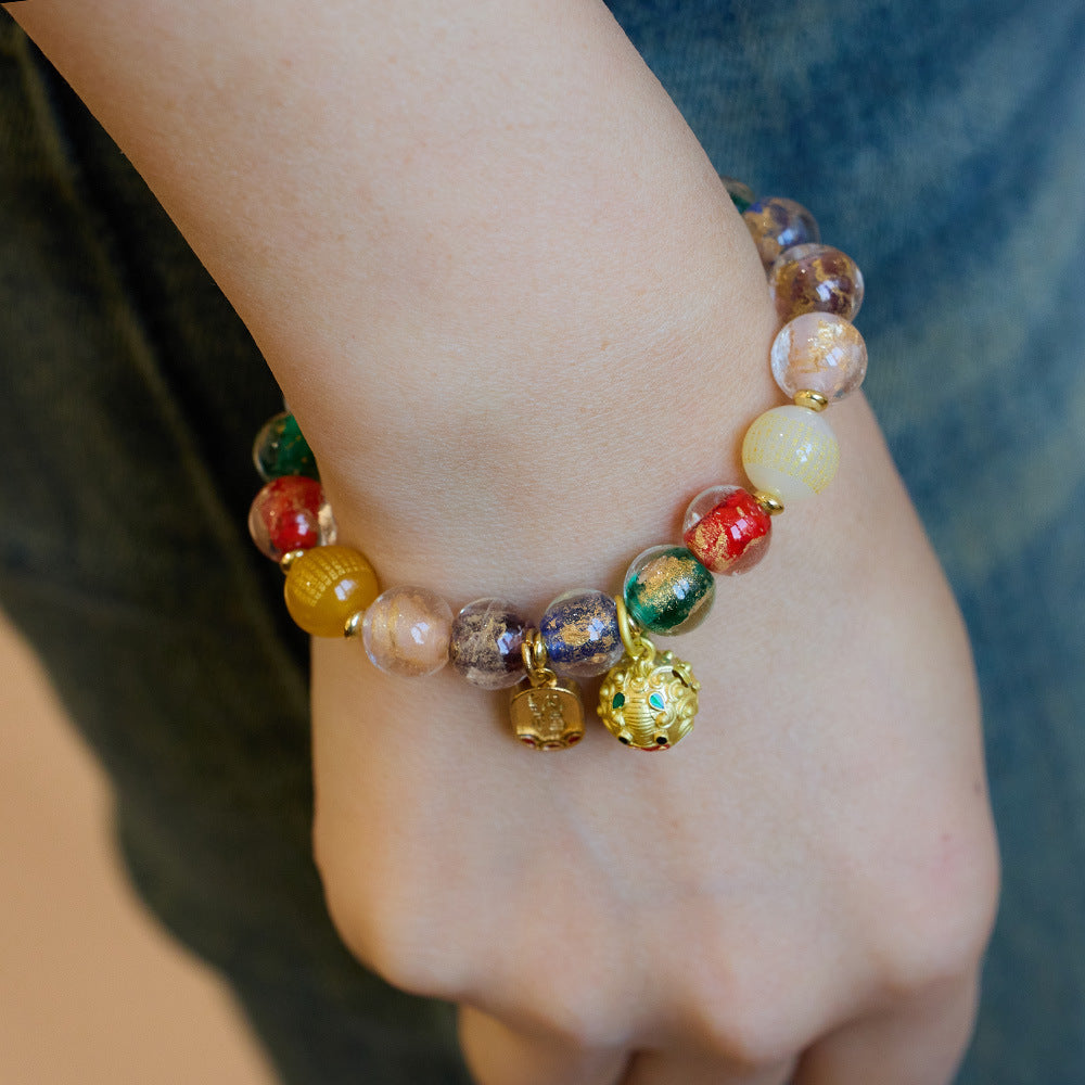 Incense Ash Glazed Bracelet Five-Color Gold Foil Glazed Ten-Complete Ten-Perfect Multi-Treasure Fish Swallowing Gold Beast Bracelet Best Friend Gift