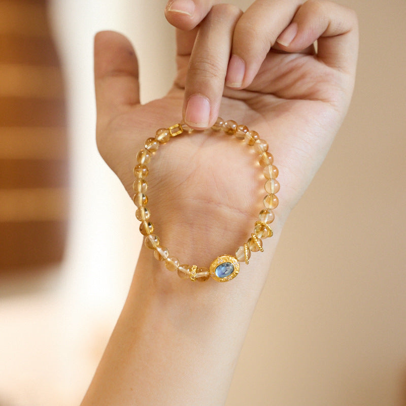 Natural Brazilian Citrine Bracelet for Women Aquamarine Fairy Princess Bracelet Yellow Azeztulite Good Luck Crystal Bead Bracelet