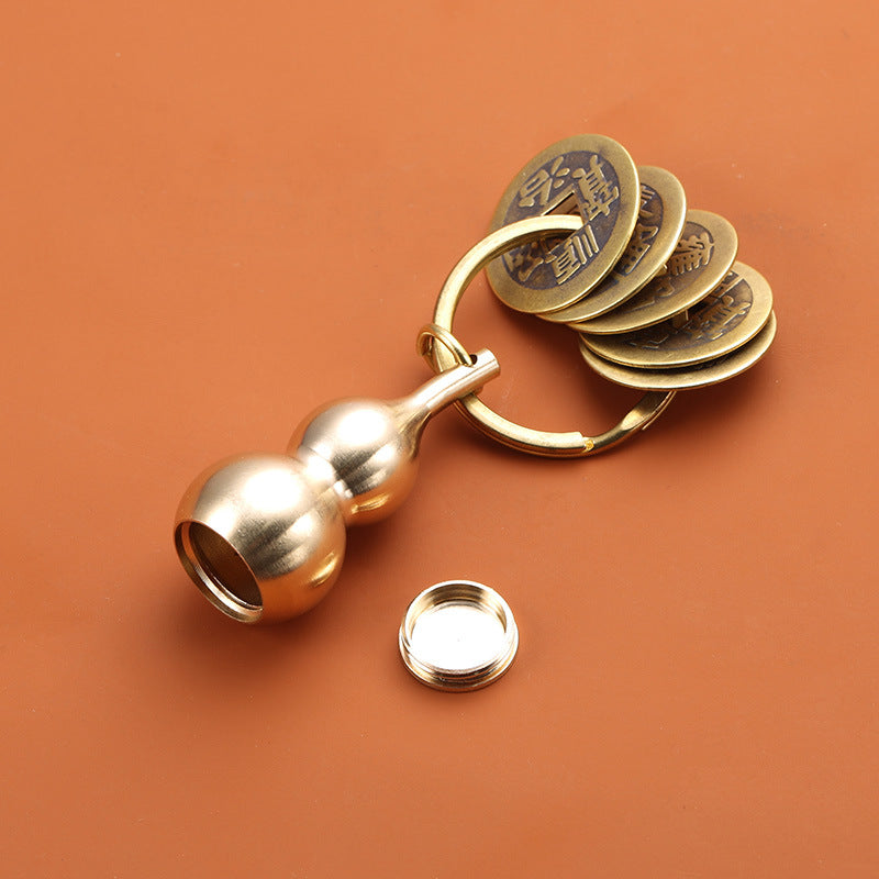 Pure Copper Five Emperor Coins Brass Gourd Keychain Pendant Portable Copper Coin Small Pendant Small Ornament
