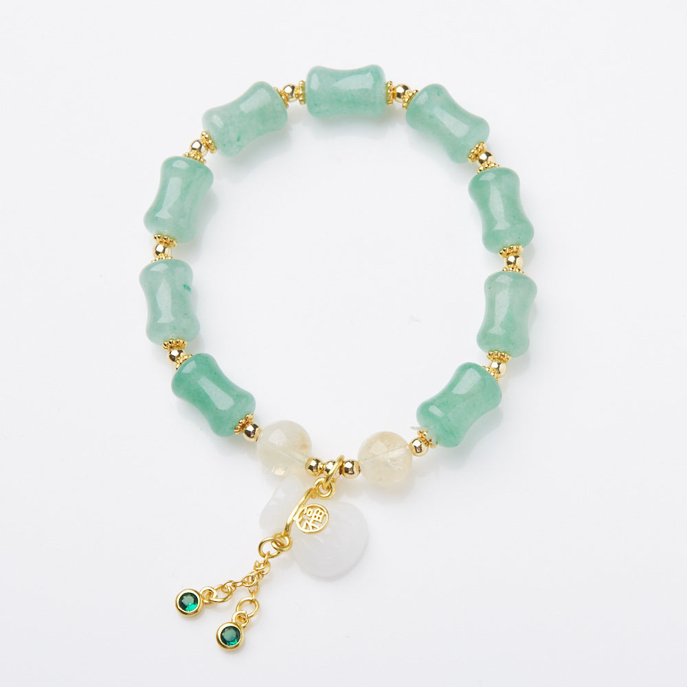 Natural Tianshan Jade Bamboo Knot Bracelet for Women Wallet Drum Money Bag Golden Silk Jade High-end Feel Bestie Bracelet Gift