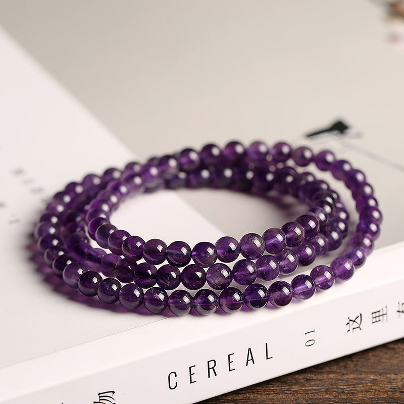 Natural Amethyst Bracelet Three Circles Uruguay Amethyst Multi-layer Bracelet Beads Finished Crystal