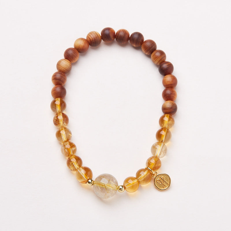 Natural6MM Yellow Crystal Bracelet for Women Aged Cliff Cypress Qian Duoduo High-end Crystal Bead Bracelet Best Friend Gift
