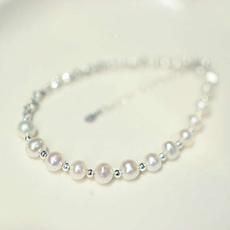 Chinese Style Natural Freshwater Pearl Bracelet for Women S925Sterling Silver Fragmented Peace Bracelet Simple Fragmented Silver Best Friend Gift