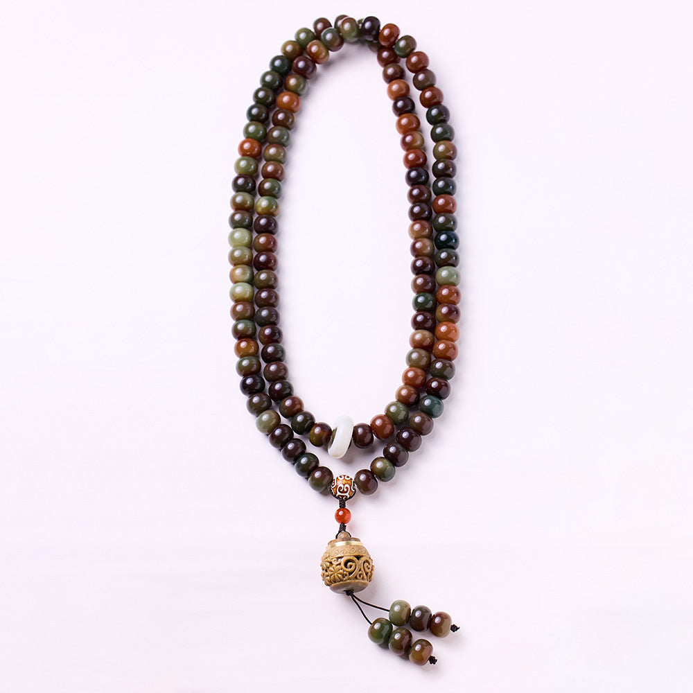 Dunhuang Wen Tian Weathered White Jade Bodhi Root Bracelet Play Bodhi Seed Bracelet Buddhist Beads Prayer Beads Sweater Chain Dual-use Style