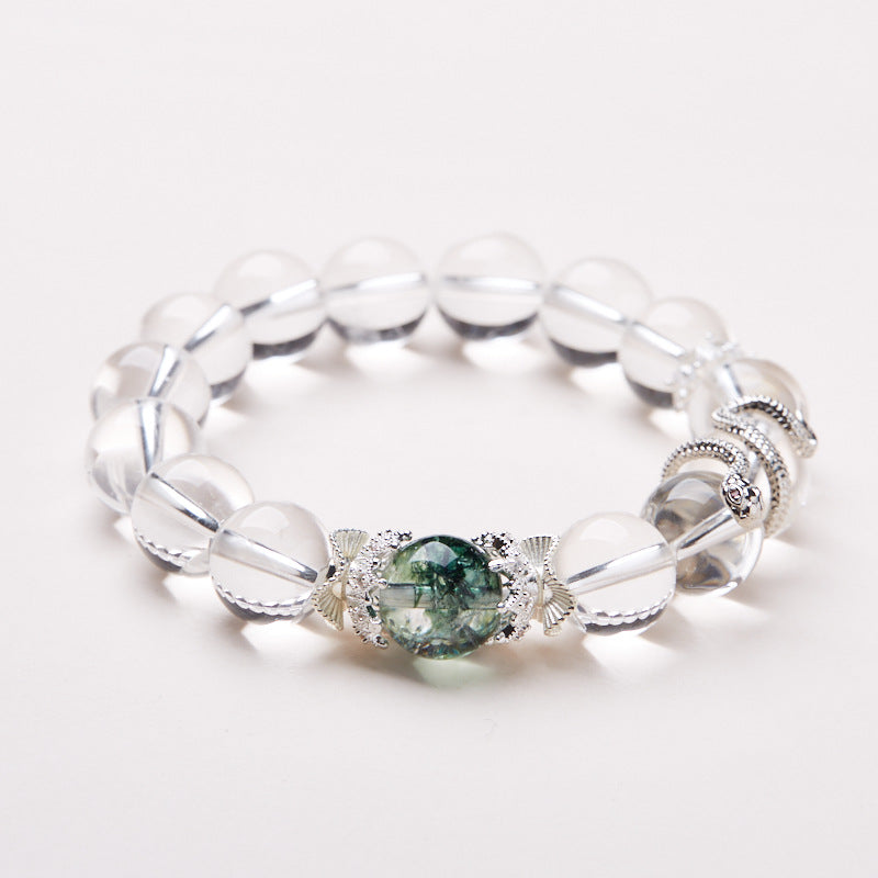 White Crystal Bracelet for Women, Auspicious Snake, Year of the Snake, Zodiac Bracelet, Green Snake, Gift for Best Friend