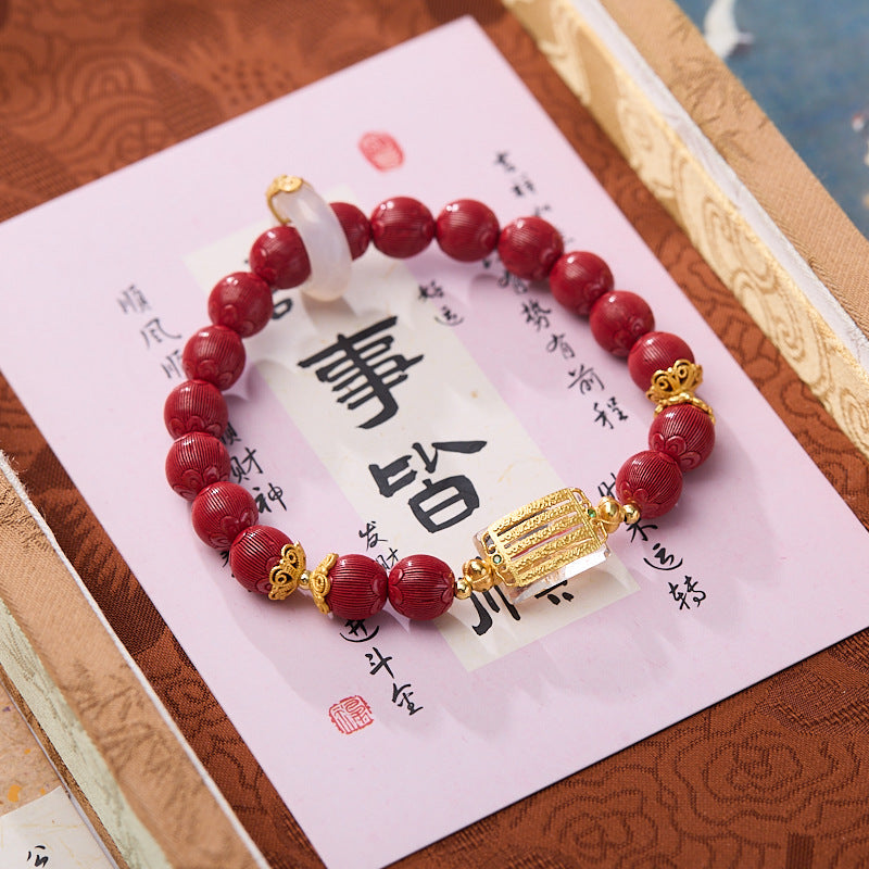 Xiangxi Original Mine High Content Imperial Cinnabar Bracelet Five Strands Ancient Method Velvet Cinnabar High-end Bracelet