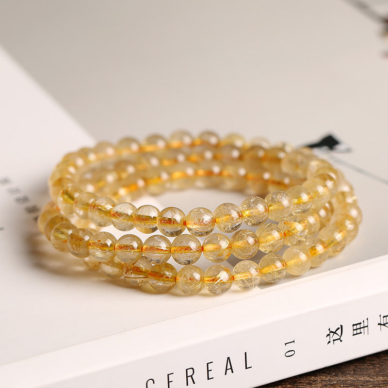 Natural Golden Rutilated Quartz Bracelet Wrap3Circle6mm Golden Rutilated Quartz Multi-Layer Bracelet Titanium Quartz Bead Bracelet Crystal Smooth and Full