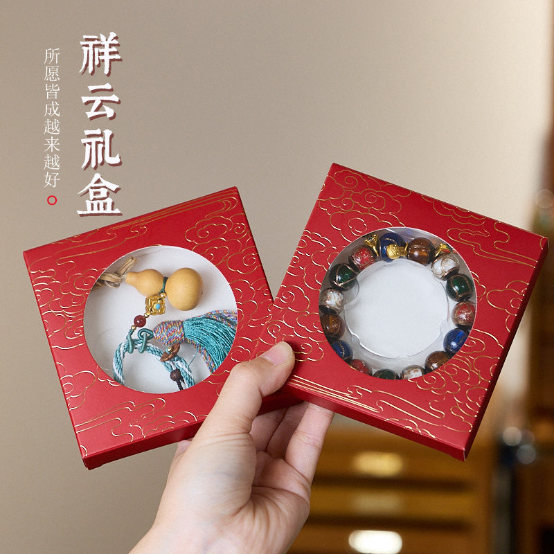 New Square Paper Blank Red Gift Box Cloud Pattern Blow Mold Bracelet Box Pendant Box Museum Style Gift Box