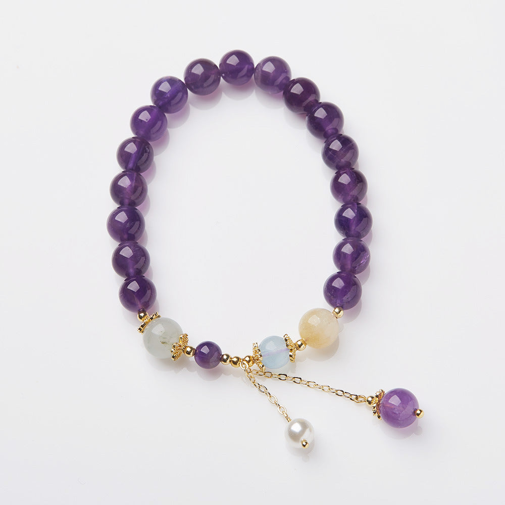 Unique Design Natural8MM Amethyst Bracelet for Women with Pearl Pendant and Tassel, Female Jewelry, Best Friend Gift