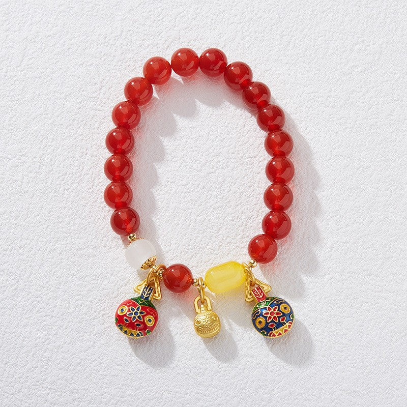 Live Streaming Natural8MM Red Agate Bracelet for Women Fortune Pendant Chalcedony Agate High-end Design Bracelet