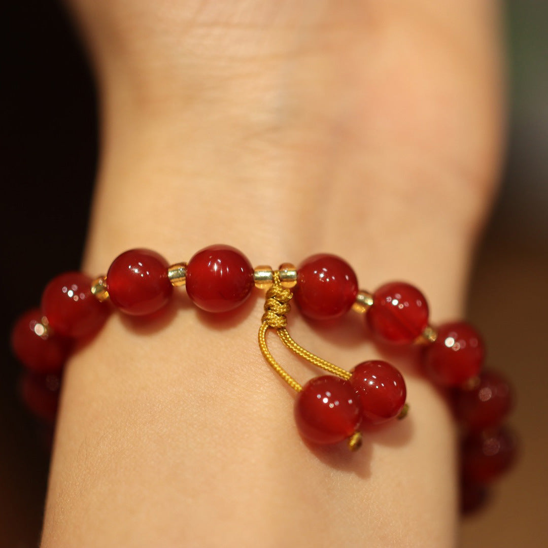 Live Streaming Natural8MM Red Agate Bracelet for Women Good Things Come in Pairs Tassel Style Woven Chalcedony Agate Bracelet