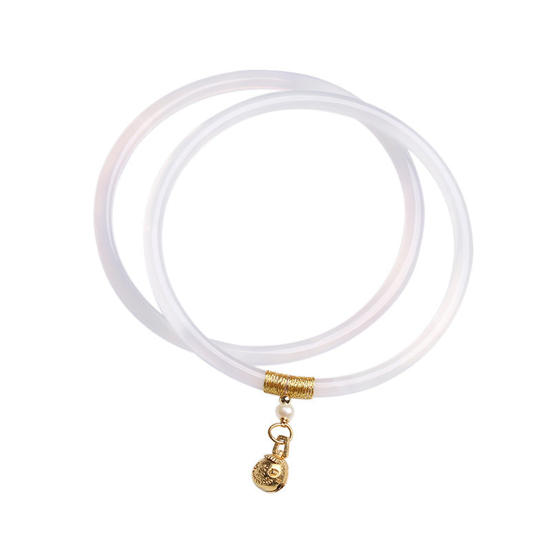 Gold-Devouring Beast Natural Chalcedony Ding-Dang Bracelet Agate Bracelet Ultra-Thin Strip Delicate and Exquisite Jade Bracelet Women's Jewelry Accessories