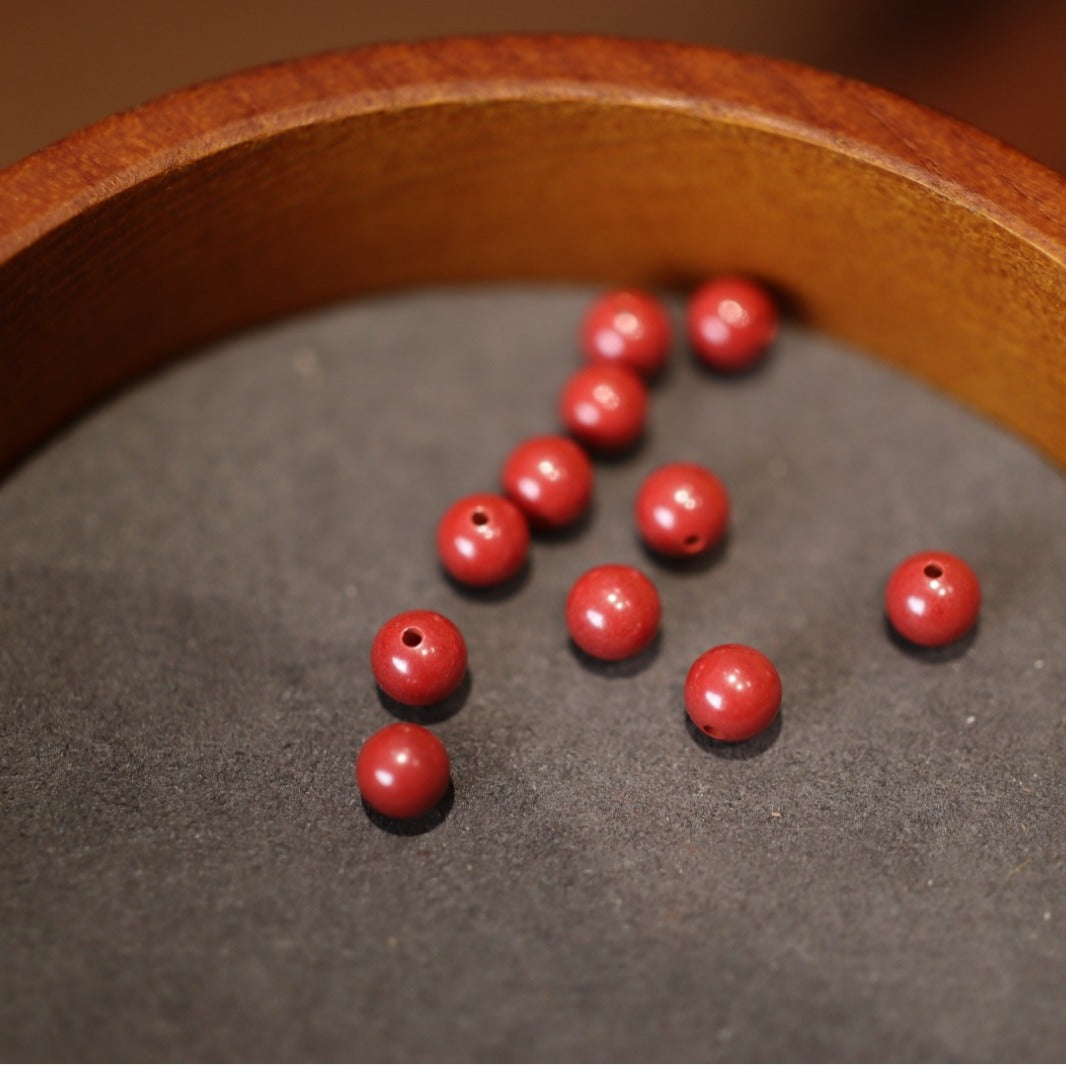 Custom Natural High Content Imperial Sand Bracelet with Amber and Pearl, Chinese Style Red Birth Year Cinnabar Beaded Bracelet