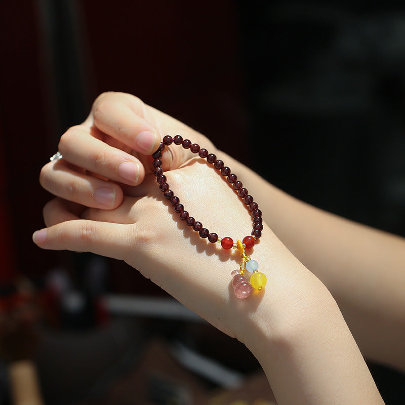 Natural5MM Garnet Bracelet Hanging Strawberry Quartz Gourd Crystal Bracelet Hand Jewelry Simple All-Match