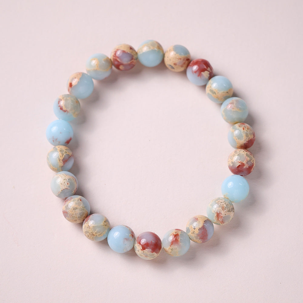 New Chinese Style Natural8MM Shoushan Stone Bracelet Blue Single Circle Bead Retro Ethnic Style Unisex Jewelry