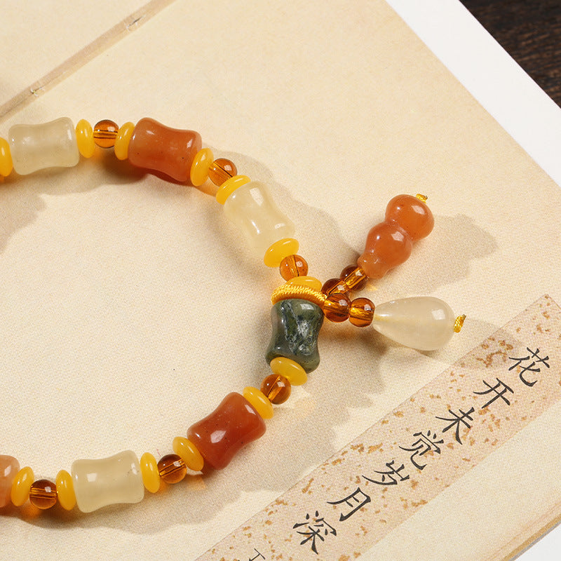 Natural Xinjiang Golden Silk Jade Small Bone Bead Bracelet Handmade Jade Yadan Gobi Colorful Jade Bracelet Ethnic Style Gift