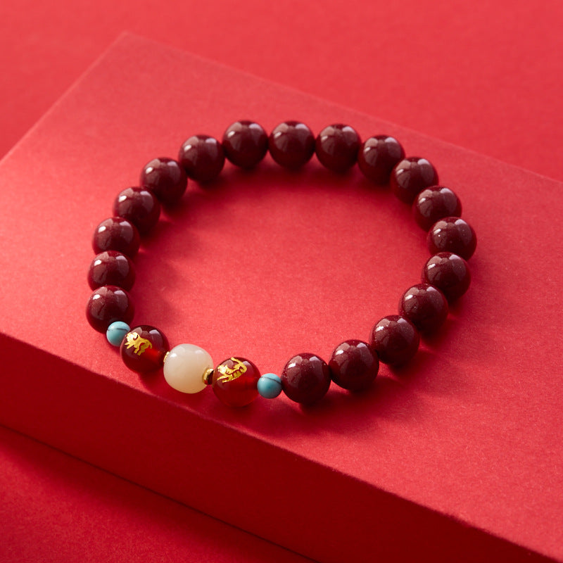 Hangzhou Lingyin Good Luck Hetian Jade High Content Cinnabar Bracelet for Women Snake Year Zodiac Year Wearing Six Harmony Zodiac Bracelet