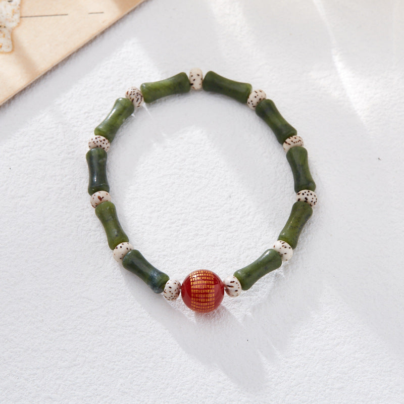 Natural Olive Jade Bamboo Bracelet for Women, One Leaf of Prosperity, Lily of the Valley Flower, Hetian Jade Bracelet, Gift for Best Friend