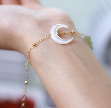 Canglan Jue Bone Orchid Halskette im gleichen Stil, handgewebte Muschelkette mit Mondanhänger, Vintage-Halskette, kleines Geschenk