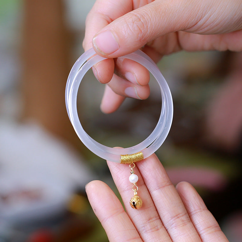 Gold-Devouring Beast Natural Chalcedony Ding-Dang Bracelet Agate Bracelet Ultra-Thin Strip Delicate and Exquisite Jade Bracelet Women's Jewelry Accessories