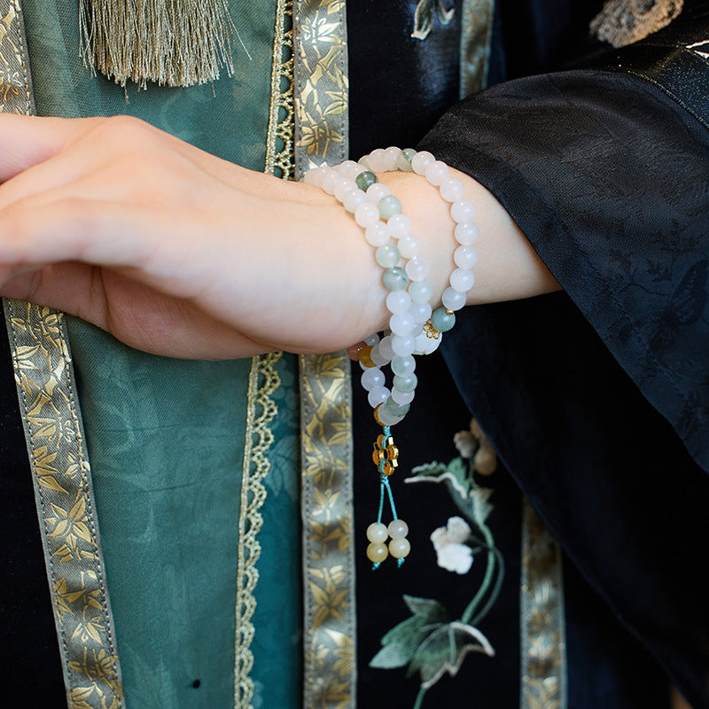 Xinjiang Natural Three-Circle Golden Silk Jade Bracelet for Women Tianshan Jadeite Stone108New Chinese Bracelet