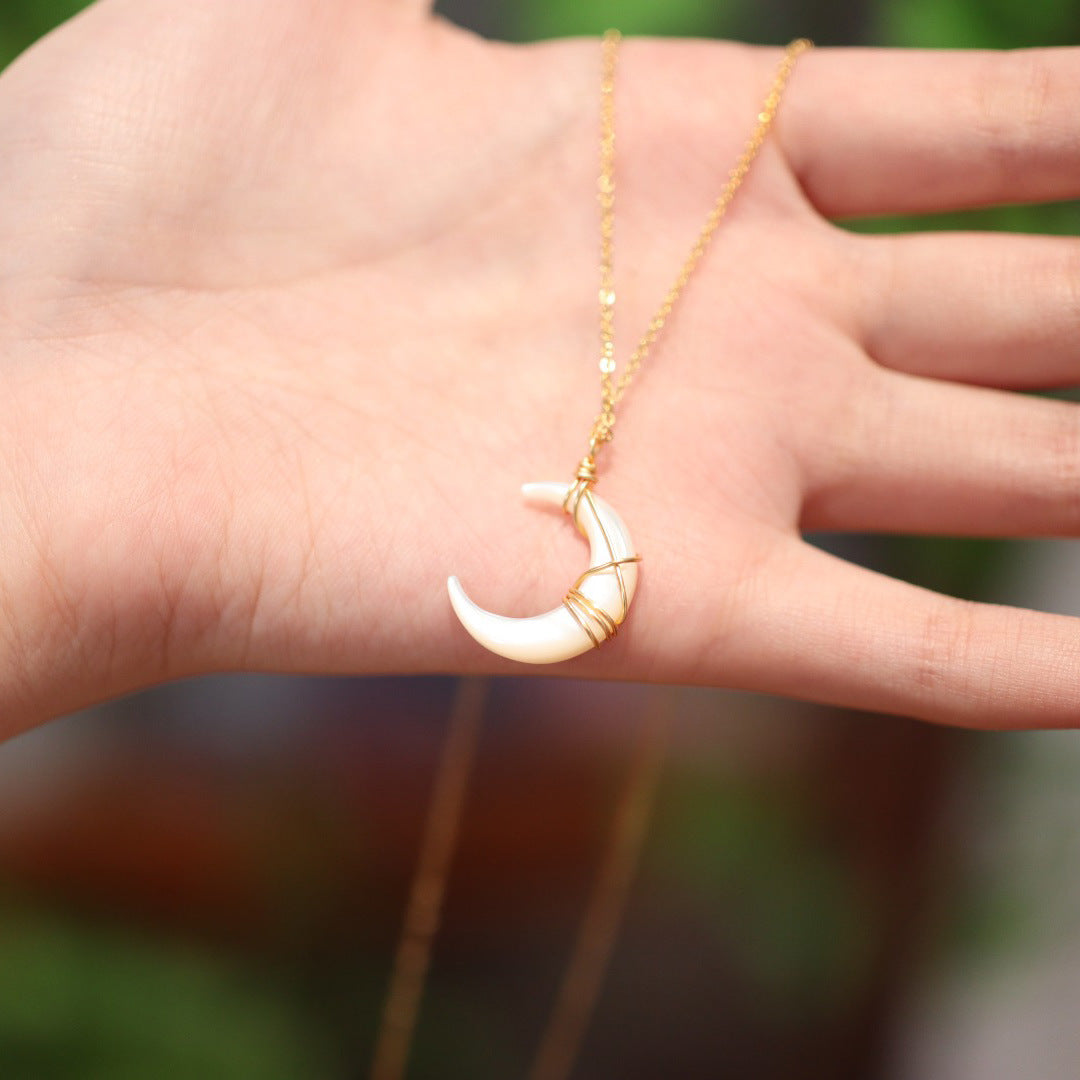 Canglan Jue Bone Orchid Halskette im gleichen Stil, handgewebte Muschelkette mit Mondanhänger, Vintage-Halskette, kleines Geschenk