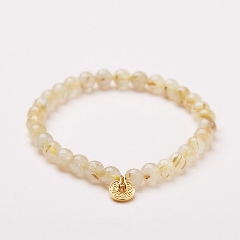 Natural6MM Gold Hair Crystal Bracelet for Women, Attracts Wealth, Coin Bracelet with High-end Feel, New Chinese Style Crystal Bracelet