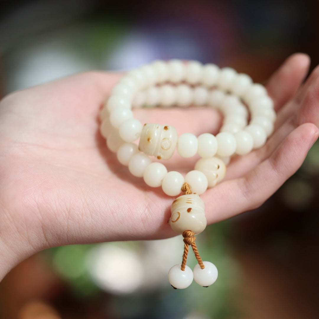 White Jade Bodhi Root Bracelet Burnt Cat Claw Bodhi Seed Bracelet High Polished Single Circle Buddhist Beads Wenwan Prayer Beads