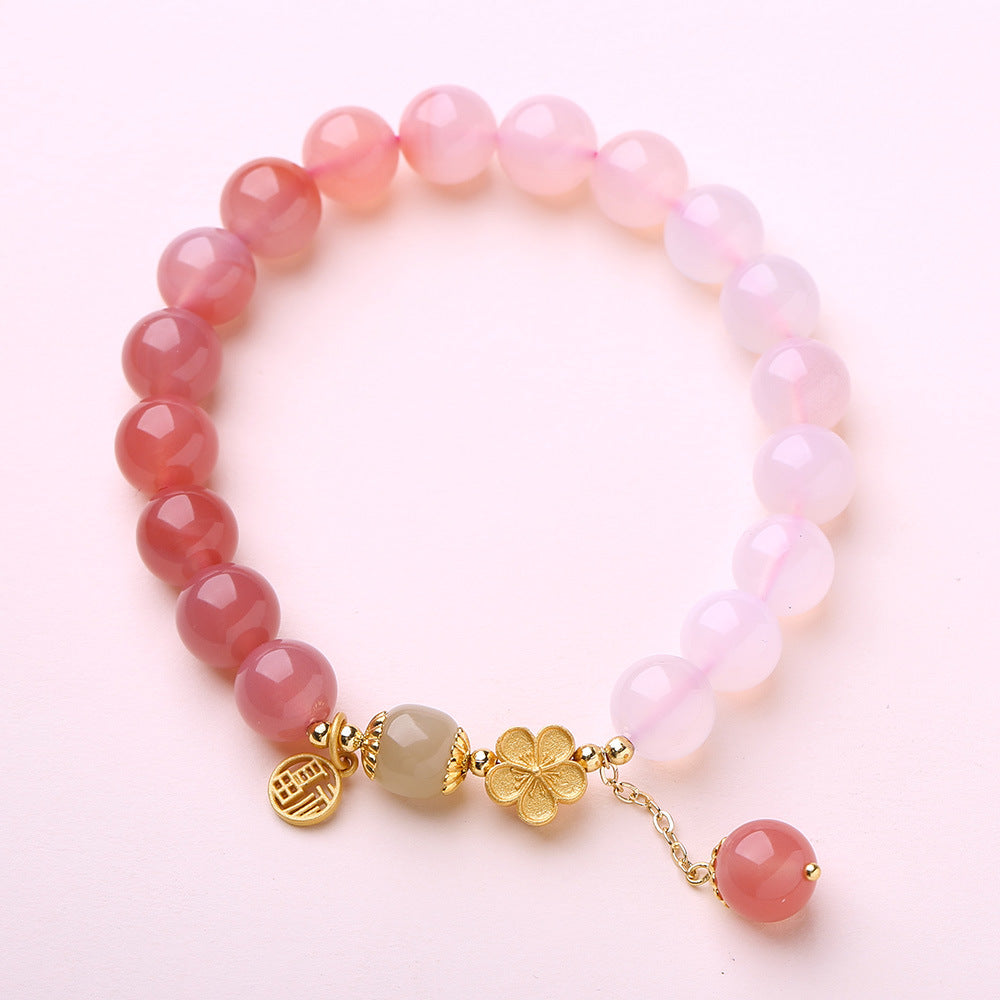 Natural Gradient Salt Source Agate Bracelet for Women Ten Miles Peach Blossom High-end Sense National Style Bracelet Gift