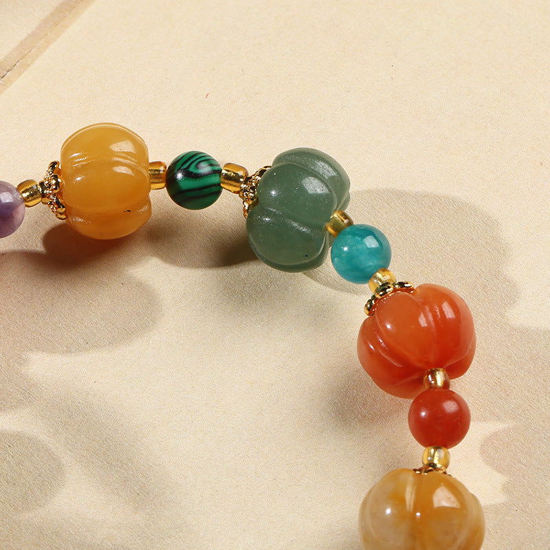 Yiyi Natural Golden Silk Jade Pumpkin Bead Bracelet for Women, Best Friend Gift, Gourd Pendant, Bell Jade Stone Jewelry