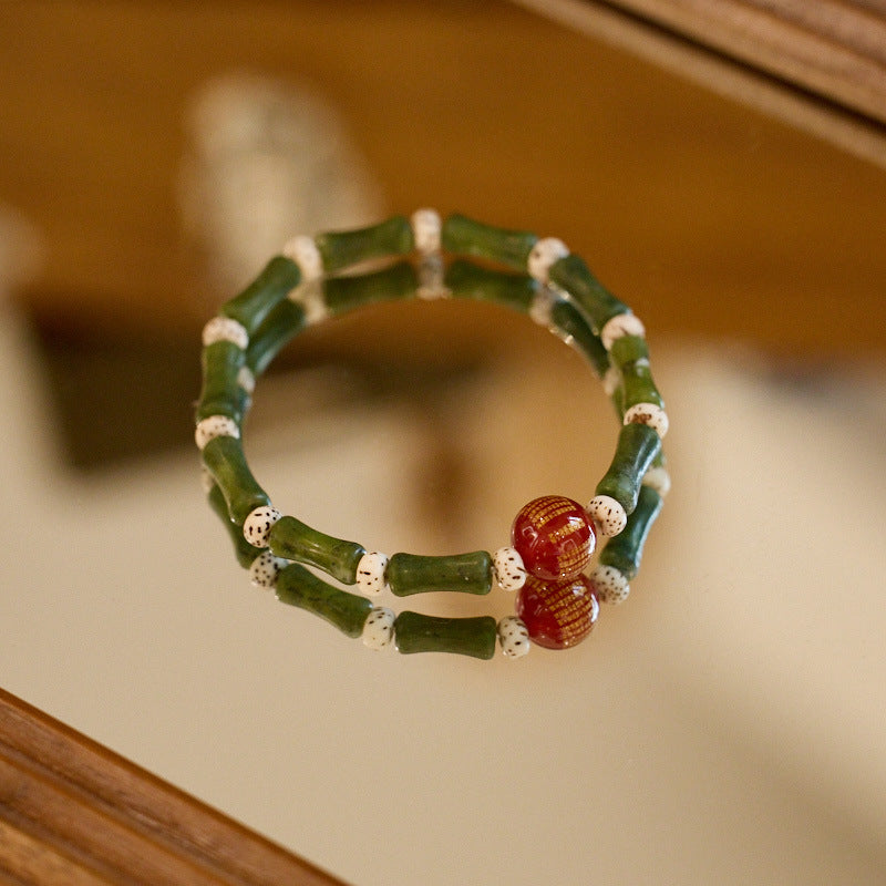 Natural Olive Jade Bamboo Bracelet for Women, One Leaf of Prosperity, Lily of the Valley Flower, Hetian Jade Bracelet, Gift for Best Friend