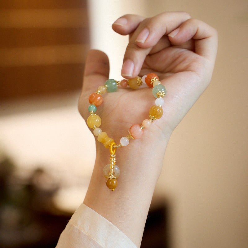 Natural Xinjiang Golden Silk Jade Bracelet for Women Wish Ring Peace Buckle Colorful Jade Bracelet Gift for Best Friend