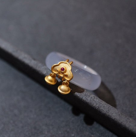 Nationaler Trend Natürlicher weißer Achatring mit Chalcedon-Kombination S925 Silber eingelegter südroter Achat Türkis Jade Damenring Schmuck