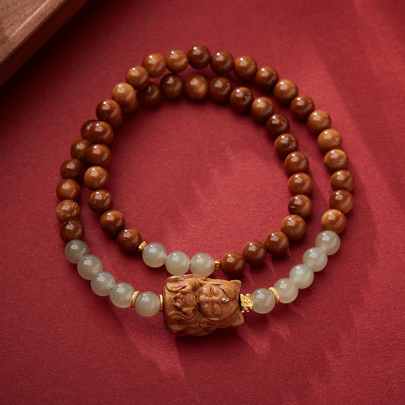 Fox Matchmaker Same Style Milk Fragrance Sandalwood Phoenix Nine Fox Demon Bracelet Nine-Tailed Fox Hetian Jade Double Circle Bracelet Set