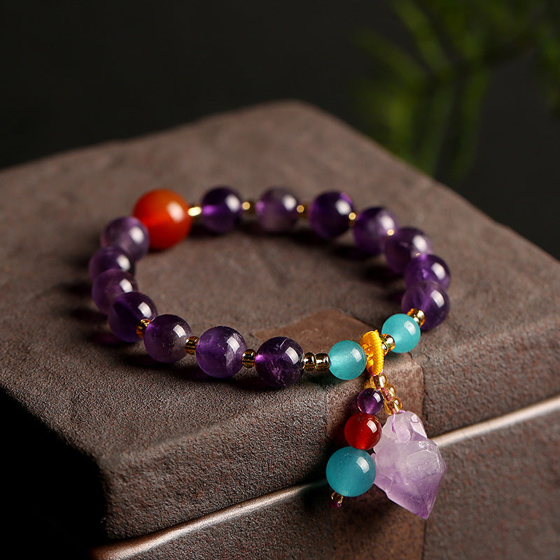 Cross-Border Hot Sale Natural Lavender Amethyst Rock Bracelet Raw Ore Irregular with Shape Purple Vug Raw Ore Bracelet