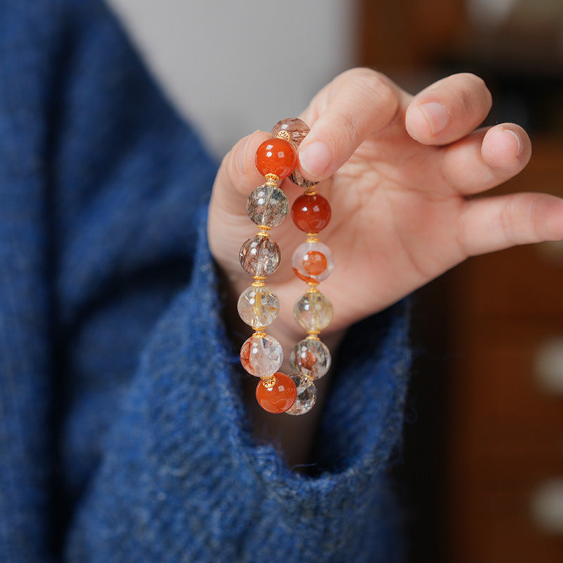 Natural Black Gold Super Seven Crystal Bracelet Female Red Glue Flower Blonde Jingchuan Material Full of Meat South Red Multi Jewels Bracelet