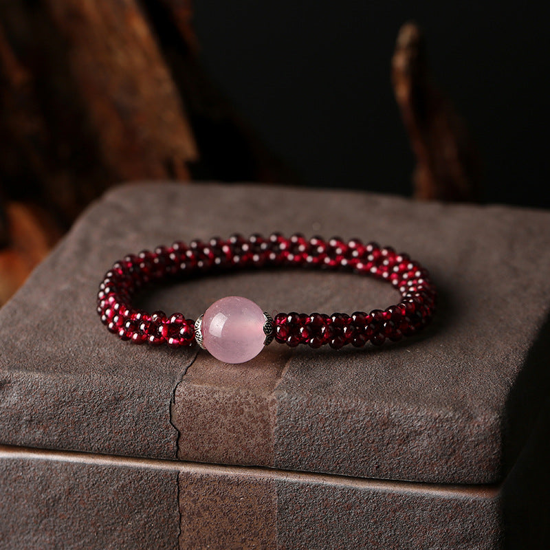 Natural Garnet Bracelet for Women Purple Tooth Black Crystal Jewelry Amazonite Pink Quartz Agate Woven Bracelet