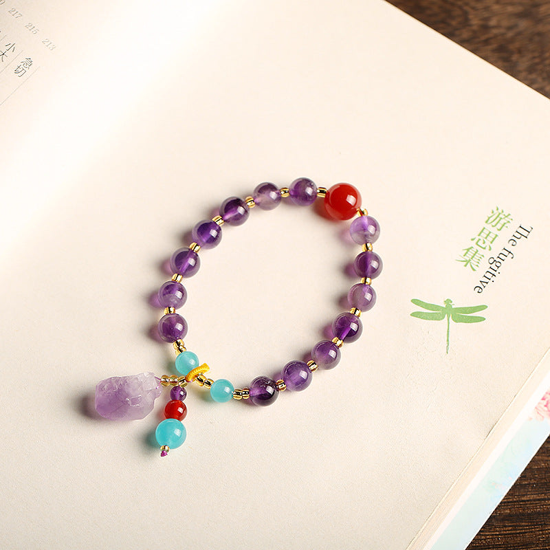 Cross-Border Hot Sale Natural Lavender Amethyst Rock Bracelet Raw Ore Irregular with Shape Purple Vug Raw Ore Bracelet