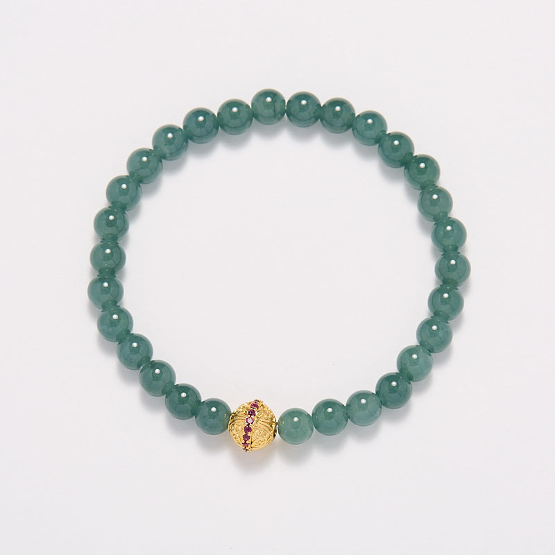 Natural Source6MM Blue Water Jade Bracelet for Women with Filigree Enamel and Lucky Jade A Handmade Bracelet