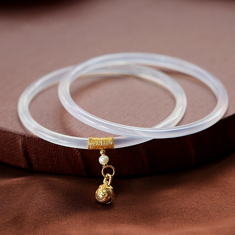 Gold-Devouring Beast Natural Chalcedony Ding-Dang Bracelet Agate Bracelet Ultra-Thin Strip Delicate and Exquisite Jade Bracelet Women's Jewelry Accessories