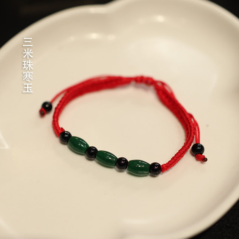 Jadeite Jade Red String Bracelet Red String Handmade Woven Bracelet for Zodiac Year Dragon Boat Festival Red String Gift Small Accessories