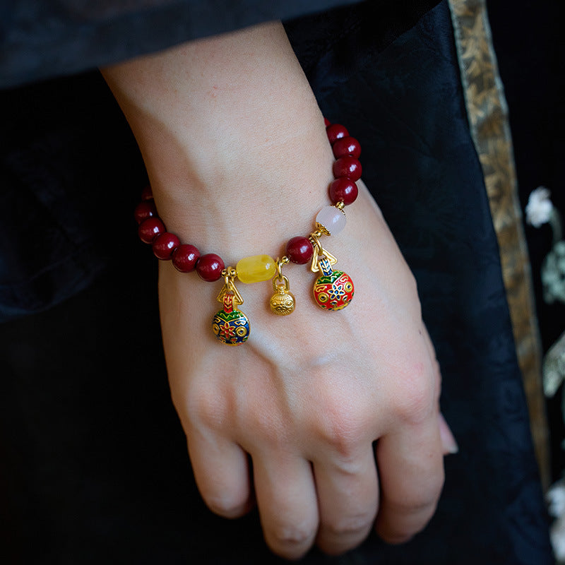 Natural Raw Mineral Purple Gold Sand Cinnabar Bracelet for Women, Gold-Swallowing Beast, Ten Perfect Bracelet, Zodiac Birth Year Gift