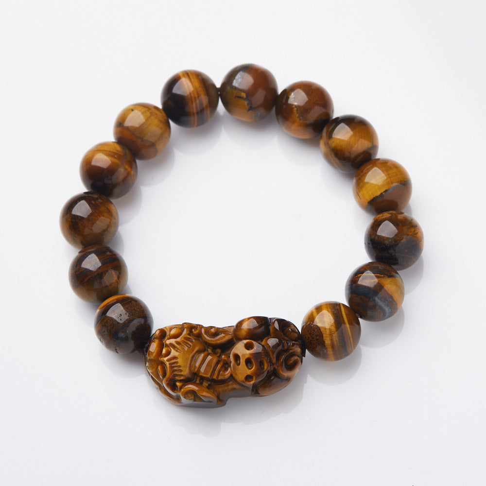 Natural Yellow Tiger Eye Stone Pixiu Bracelet A Grade Natural Tiger Eye Stone14MM Men's Tiger Eye Pixiu Bracelet Live Broadcast